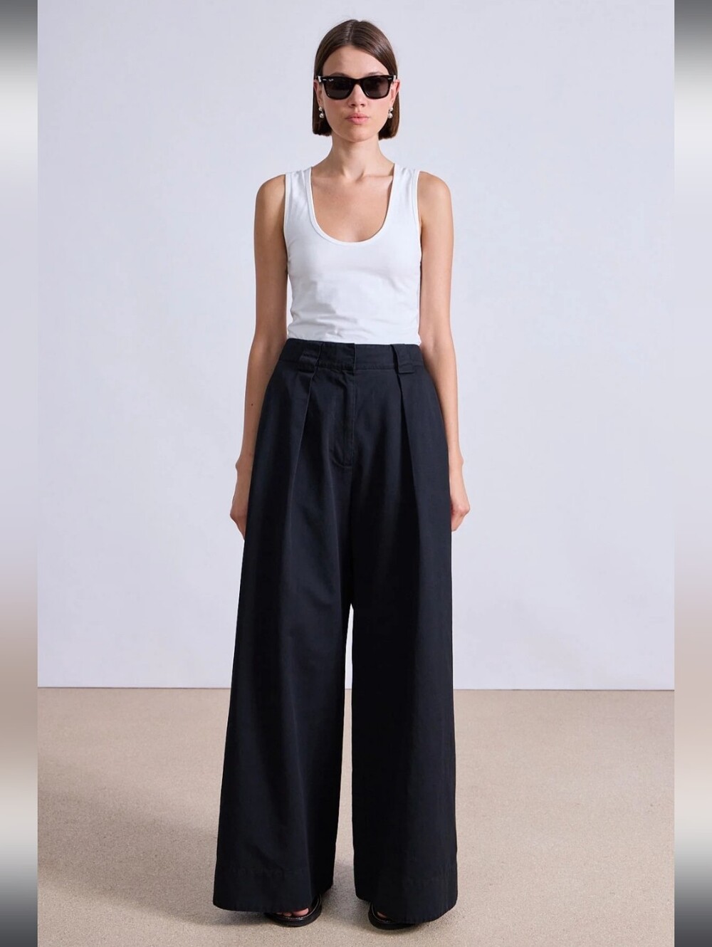 Apiece Apart Eli Wide Leg Pant Cotton Linen High Rise Pleated Black